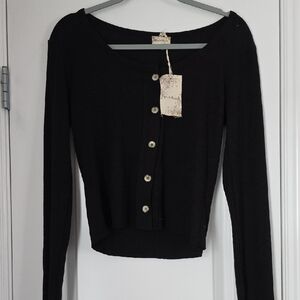 NWT Hem & Thread Medium Black Button-Down Women's Lightweight Top/cardigan